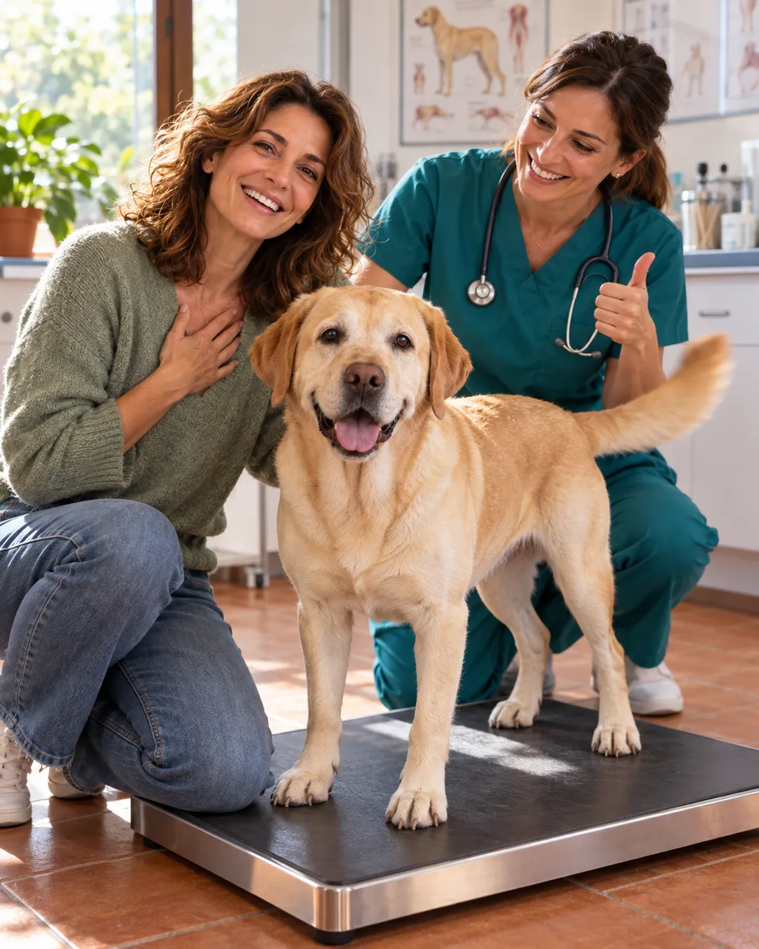 La veterinaria sorride e alza il pollice, Laura sollevata